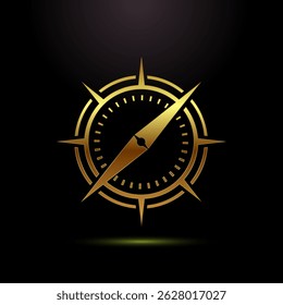 Compass icon design illustration, Navigation sign symbol in gold color style