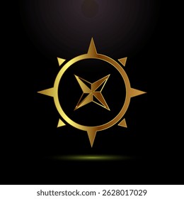 Compass icon design illustration, Navigation sign symbol in gold color style