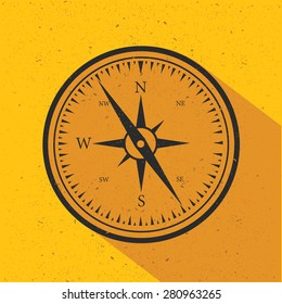 Compass icon design on yellow background,flat design,clean vector