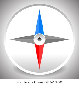 Compass icon, dial of a compass with 4-way pointers. Vector.