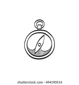 Compass icon in doodle sketch lines. Direction north south lost locate
