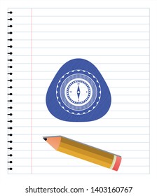 compass icon drawn with pen. Blue ink. Vector Illustration. Detailed.