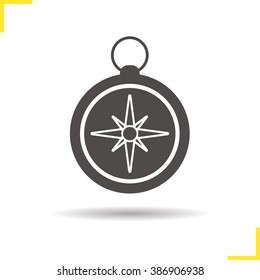 Compass icon. Drop shadow pocket compass silhouette symbol. Navigation and orientation instrument. Logo concept. Vector isolated illustration