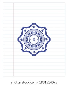 compass icon emblem drawn with pen. Blue ink. Vector Illustration. Detailed. 