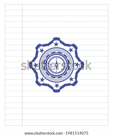 compass icon emblem drawn with pen. Blue ink. Vector Illustration. Detailed. 