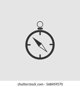 Compass icon flat. Black pictogram on grey background. Vector illustration symbol