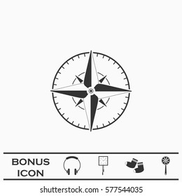 Compass icon flat. Black pictogram on white background. Vector illustration symbol and bonus button
