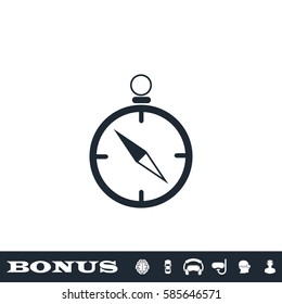 Compass icon flat. Black pictogram on white background. Vector illustration symbol and bonus button
