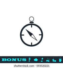 Compass icon flat. Black pictogram on white background. Vector illustration symbol and bonus button