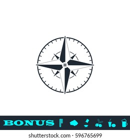 Compass icon flat. Black pictogram on white background. Vector illustration symbol and bonus button