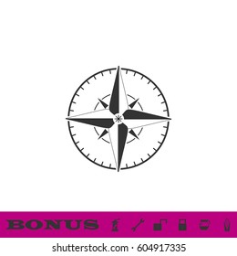 Compass icon flat. Black pictogram on white background. Vector illustration symbol and bonus button