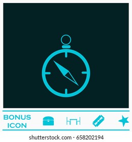 Compass icon flat. Blue pictogram on dark background. Vector illustration symbol and bonus icons
