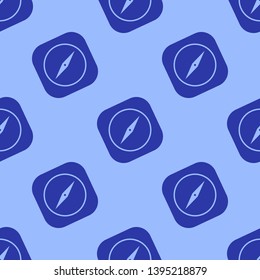 Compass icon flat design seamless pattern. Vector illustration on blue background