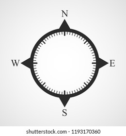 Compass icon in flat design. Vector illustration. Compass icon, isolated on light background