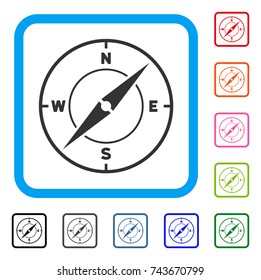 Compass icon. Flat gray pictogram symbol in a blue rounded square. Black, gray, green, blue, red, orange color versions of Compass vector. Designed for web and application user interface.