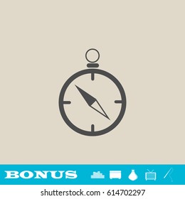 Compass icon flat. Grey pictogram on light background. Vector illustration symbol and bonus button real estate, ottoman, vase, tv, fishing rod