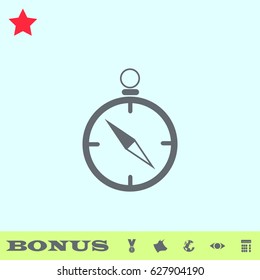 Compass icon flat. Grey pictogram on blue background. Vector illustration symbol and bonus buttons medal, cow, earth, eye, calculator