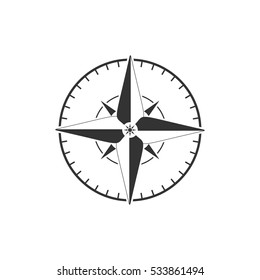 Compass icon flat. Illustration isolated on white background. Vector grey sign symbol