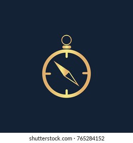 Compass icon flat. Simple gold pictogram on dark background. Vector illustration symbol