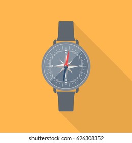 Compass icon in flat style with long shadow. Vector compass with wind rose.