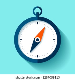 Compass icon in flat style, nautical toll on color background. Vector design element for you business project