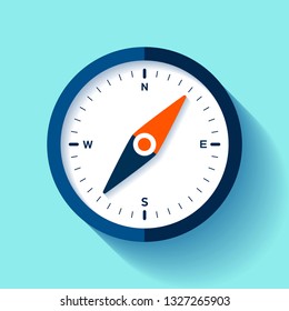 Compass icon in flat style, nautical tool on color background. Vector design element for you business project