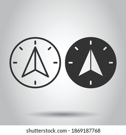 Compass icon in flat style. Navigation equipment vector illustration on white isolated background. Journey direction business concept.