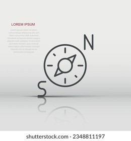 Compass icon in flat style. Navigation equipment vector illustration on white isolated background. Journey direction business concept.