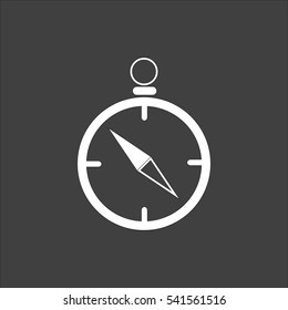 Compass icon flat. Vector white illustration isolated on black background. Flat symbol