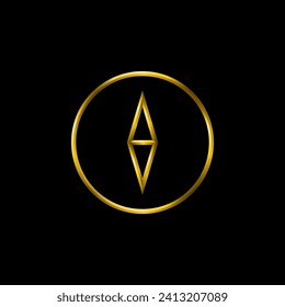 Compass icon, golden metallic thin 3d lines vector illustration collection.	