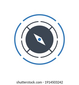 Compass icon. GPS Icon. Magnetic compass, indicator icon, east, west , north, south indicator. Location pin with vector illustration and flat style.