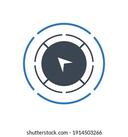 Compass icon. GPS Icon. Magnetic compass, indicator icon, east, west , north, south indicator. Location pin with vector illustration and flat style.