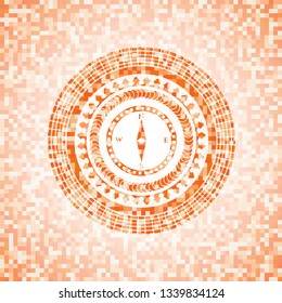 compass icon inside abstract emblem, orange mosaic background