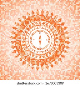 compass icon inside abstract emblem, orange mosaic background