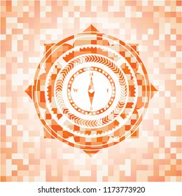 compass icon inside abstract orange mosaic emblem
