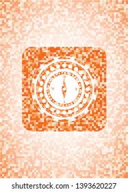 compass icon inside abstract orange mosaic emblem with background