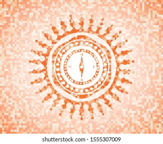 compass icon inside abstract orange mosaic emblem with background