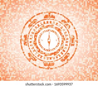 compass icon inside abstract orange mosaic emblem
