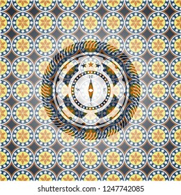 compass icon inside arabesque emblem background. arabic decoration.