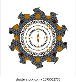 compass icon inside arabesque emblem background. arabic decoration.