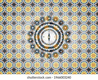 compass icon inside arabesque emblem background. arabic decoration. 