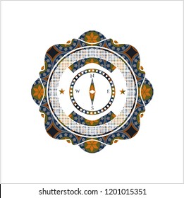  compass icon inside arabesque style badge. arabic decoration.