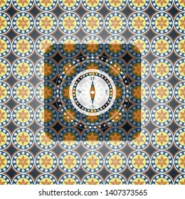 compass icon inside arabesque style badge. arabic decoration.