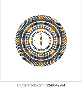 compass icon inside arabic badge. Arabesque decoration.