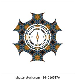 compass icon inside arabic emblem. Arabesque decoration.