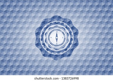compass icon inside blue polygonal badge.