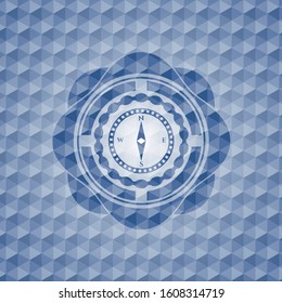 compass icon inside blue polygonal badge.