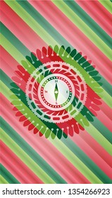 compass icon inside christmas colors style emblem.