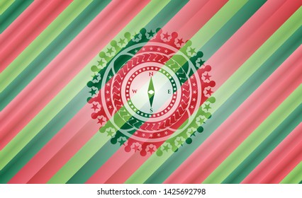 compass icon inside christmas colors style emblem.