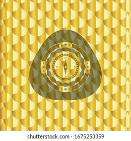 Kompass-Icon in goldenem Emblem oder Abzeichen. Skaliert Muster. Vektorillustration Illustration. Detaillierte Angaben.